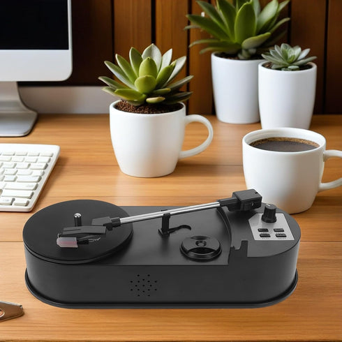 BRIGHTFUFU Mp3 Vinyl Record Player Turntable with Built-in Phonograph Speaker, Desktop Retro Music Player with USB