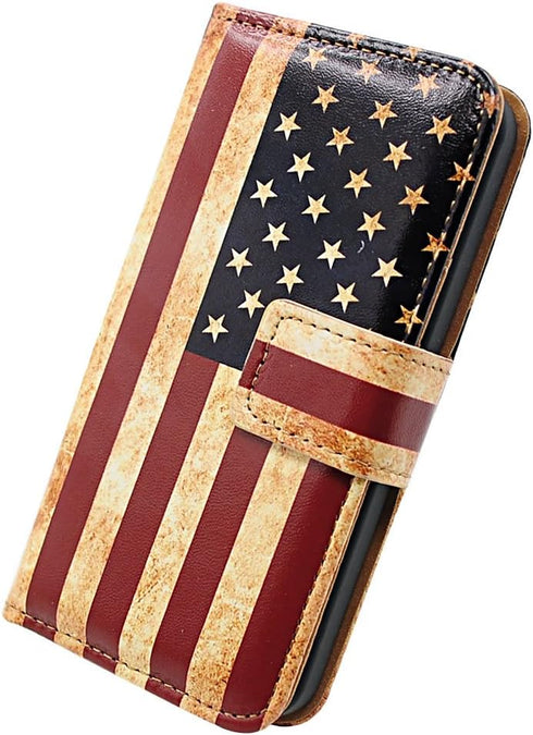 Galaxy S20 FE 5G Case, Retro American Flag Leather Flip Wallet Cover with Card Slot Holder