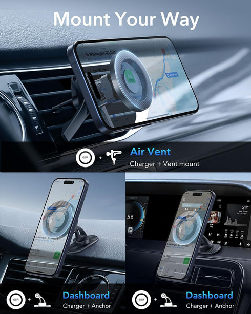 ESR MagSafe Car Mount (HaloLock), Magnetic Phone Holder for Air Vent/Dashboard, Compatible with iPhone 15/14/13/12,