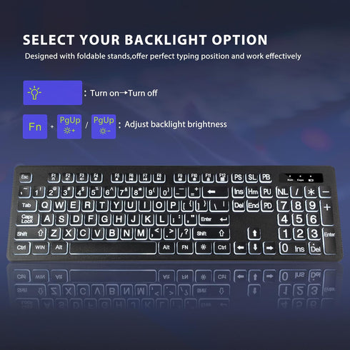 Wireless Keyboard and Mouse - KOPJIPPOM Large Print Wireless Keyboard, 2.4G Full Size Set with Backlight Key for