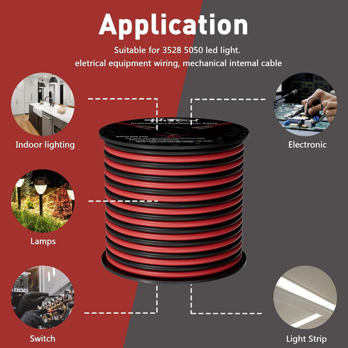 12/2 20 12V/24V 12AWG HiFind Gauge FT Red Black Hookup Electrical Wire Cable LED Strips Extension Cord DC, Flexible