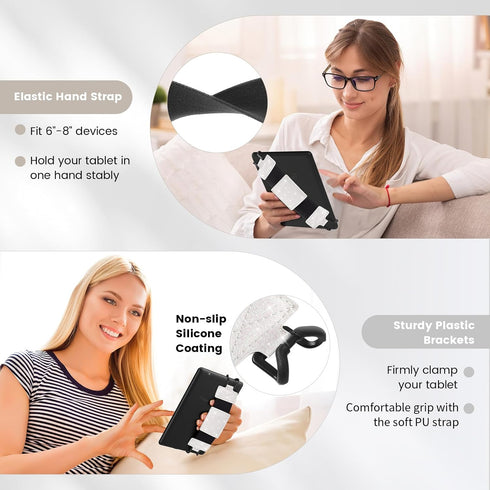 6-8" MoKo Soft Hand Strap for Universal eReaders & Tablets, Black High-Elasticity Versatile Hand Strap Lightweight