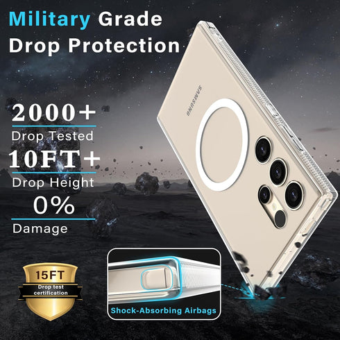 Galaxy S24 Ultra Case, Magsafe Compatible, Non-Yellowing Drop Protection, Slim Shockproof Hard Back Cover - Clear