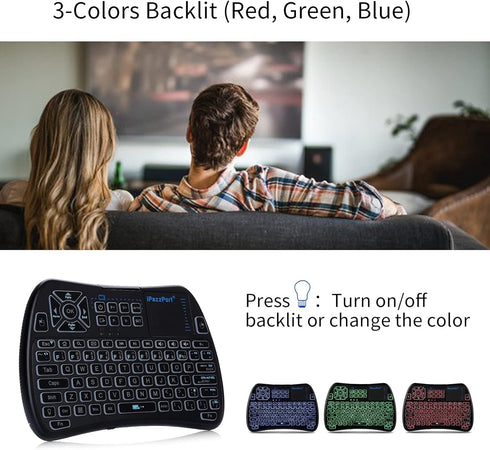 iPazzPort Bluetooth Mini Keyboard (IR Learning) Touchpad Mouse, Backlit 2.4GHz Wireless Keypad Remote Controller
