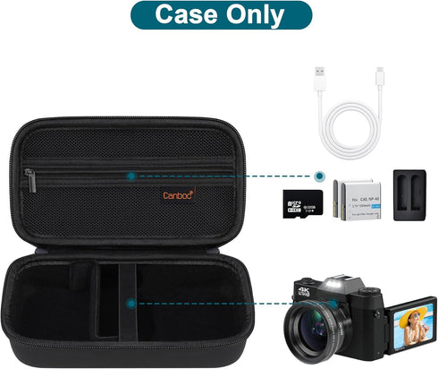 Canboc 4K Digital Camera Case for Femivo/IWEUKJLO/VETEK/VJIANGER 4K 48MP Vlogging Camera for Photography and Video, Vlog Camera Bag for Lens, Batteries, Cable and Accessories, Black (Case Only)