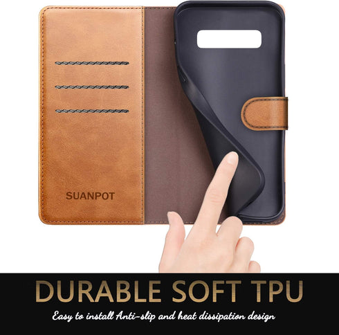 SUANPOT Leather Wallet Case for Samsung Galaxy S10+ / S10 Plus 6.4 - RFID Blocking, Flip Folio Book Cover, Shockproof,