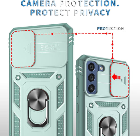 Military Grade Drop Shock Protection Case for Samsung Galaxy S21 FE 5G, Built-in 360° Rotate Ring Stand