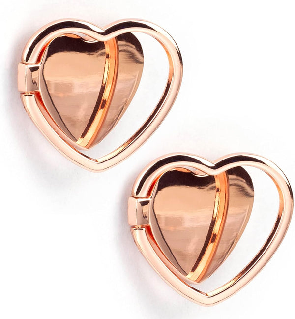 2 Packs Love Heart Shaped Cell Phone Ring Holder Stand, 360 Degree Rotation Finger Ring Kickstand (Rose Gold)