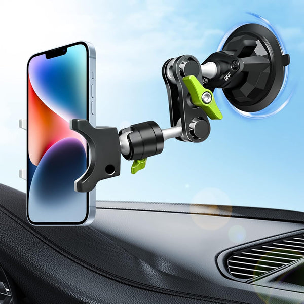 Suction Cup Holder Phone Mount Car, 360° Rotating Universal Ball Head Arm for Video Recording Vlog