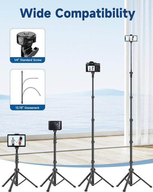 Victiv 85" 14 13 12 Phone Tripod Stand, Tall Cellphone Tripod for iPhone with Gooseneck Remote, Flexible Portable Phone