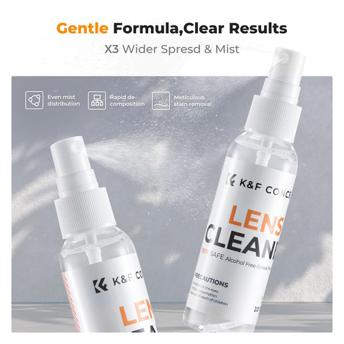K&F CONCEPT 60ML x1 x1 Headset, Lens Cleaner Spray Kit | Glasses Cleaner + Microfiber Cleaning Cloth | Lens and Screen