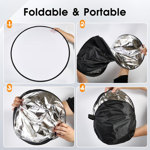 Kalofaye 5-in-1 32 Inch/80 cm (32'' (80cm)) Light Reflector Photography Diffuser Collapsible Portable with BagGold