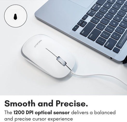 Macally USB Wired Mouse for Mac & Windows - 3 Button Corded Computer Mouse with Scroll Wheel