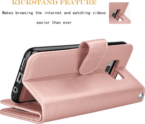 NJJEX Wallet Case for Galaxy S8, PU Leather, Rose Gold, 9 Card Slots, Detachable, Kickstand, Magnetic