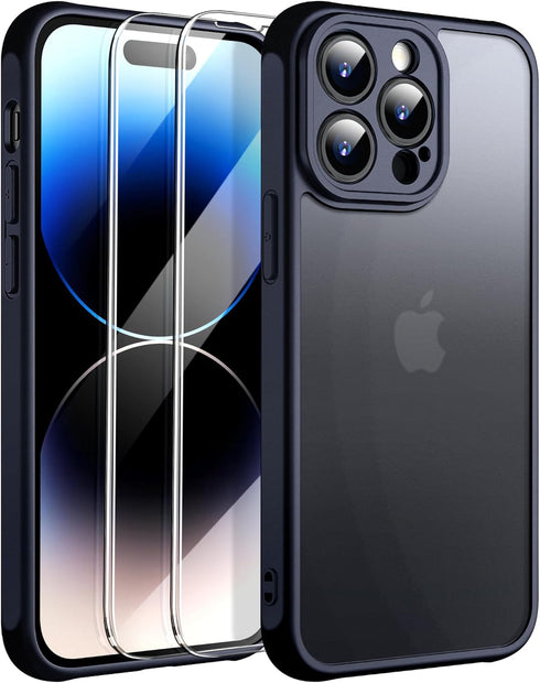 iPhone 14 Pro Case, Black Full-Body Matte Protective Case with Screen Protector and Camera Protection