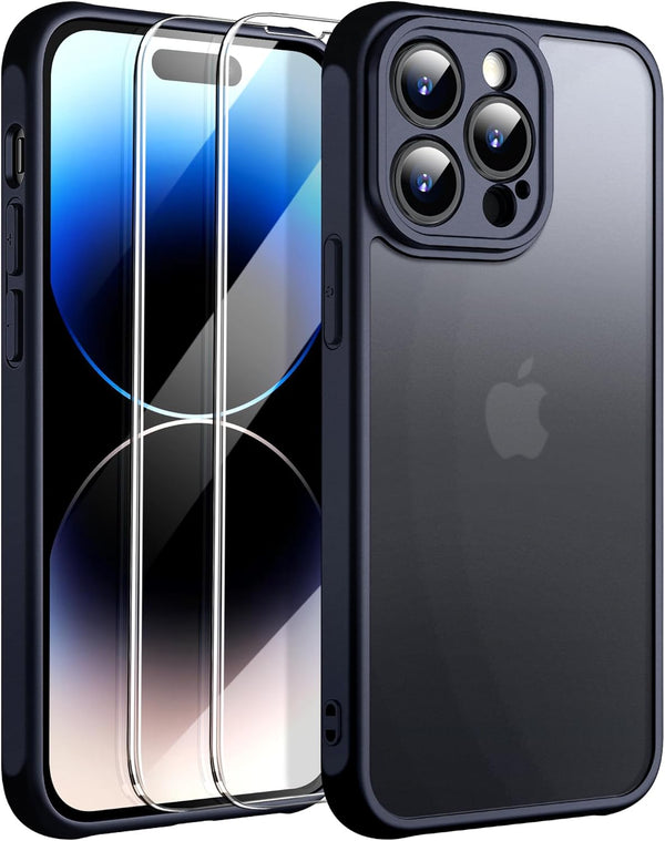 iPhone 14 Pro Case, Black Full-Body Matte Protective Case with Screen Protector and Camera Protection