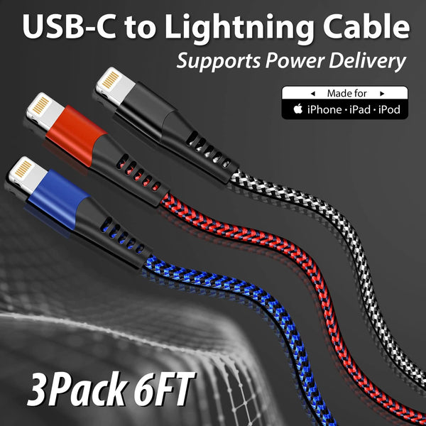 cugunu USB C to Lightning Cable 3 Pack 6FT iPhone Charger Apple MFi Certified Power Delivery Fast Charging Cord Compatible with iPhone 14/13/12/11/XS/XR/X/8 by cugunu