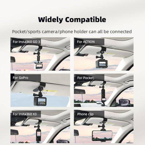 Car Sun Visor Mount for Insta360 X4 X3 X2, DJI Osmo Pocket 3, Action 4 3, with Phone Clip for Vlog/Video POV