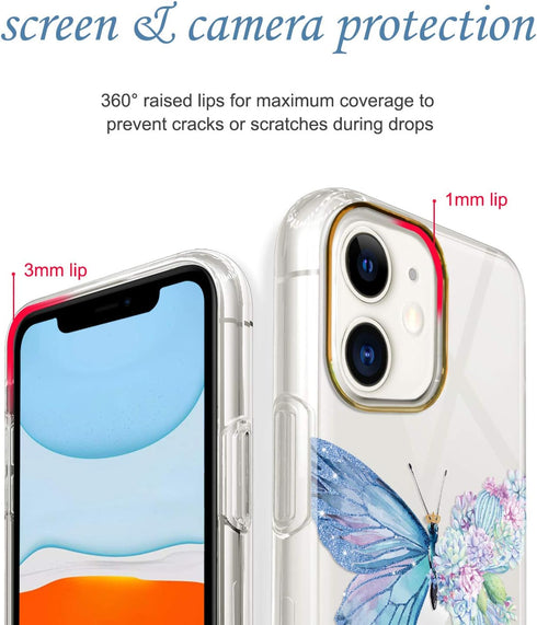 JAHOLAN Compatible iPhone 11 Case - Purple Glitter Sparkle Butterfly Design, Clear Shockproof TPU
