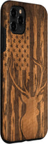 iPhone 11 Pro Max Case with Deer Buck and Flag on Wood-like Background