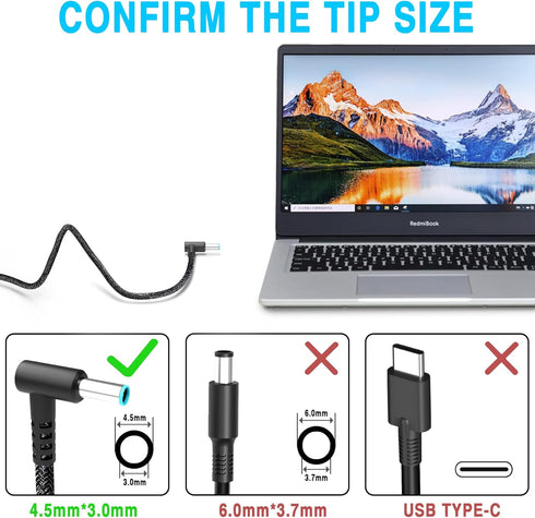 New Slim 65W Laptop Charger Replacement for HP Probook 450 650 640 G5 G4 G6 G7, EliteBook 840 850