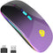 LED Wireless Mouse, Bluetooth & 2.4GHz Connection, Rechargeable Ultra Silent Slim Design, USB-C Adapter (Black-purple)