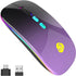 LED Wireless Mouse, Bluetooth & 2.4GHz Connection, Rechargeable Ultra Silent Slim Design, USB-C Adapter (Black-purple)