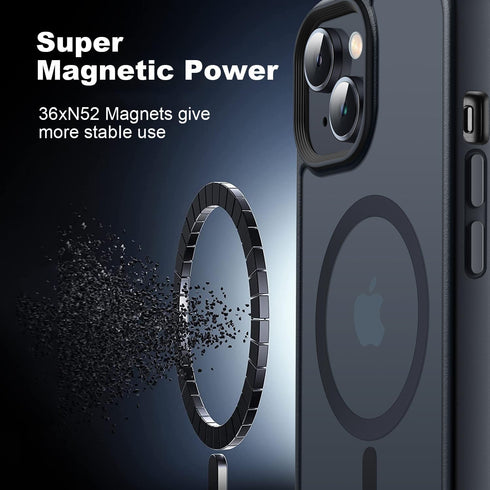 iPhone 15 Phone Case, Compatible with MagSafe, 10FT Drop Resistant Matte Skin Feeling Back Cover, Magnetic Case, Black