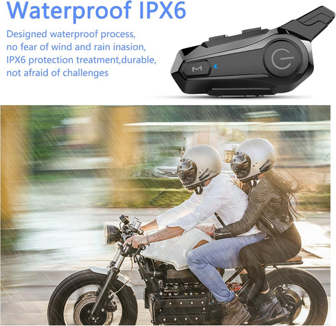 Motorcycle Headset E1 Helmet Intercom, CVC Noise Cancellation Stereo Music, IPX6 Waterproof for Full Face Helmet
