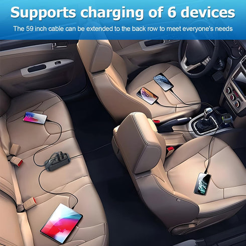66W Car Charger with 6 Multi Ports USB Type C & QC3.0 Fast Charging Adapter Auto Cigarette Lighter Plug for iPhone 15