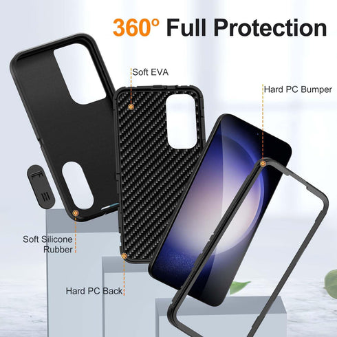 Galaxy S24 Plus Case with Kickstand, 3-Layer Military Grade Shockproof Protective Cover for Samsung Galaxy S24+ (Black)