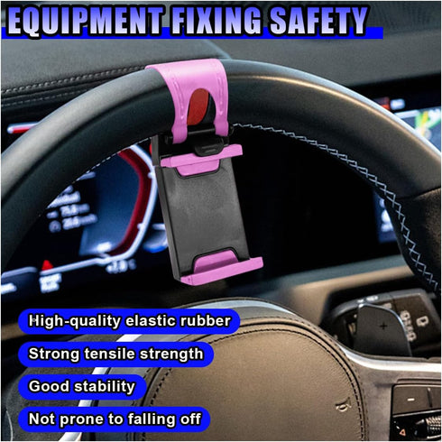 Tuxihapp Car Steering Wheel Phone Holder, Portable No-Hands Smartphone Mount Clip, Adjustable Cellphone Stand Clamp