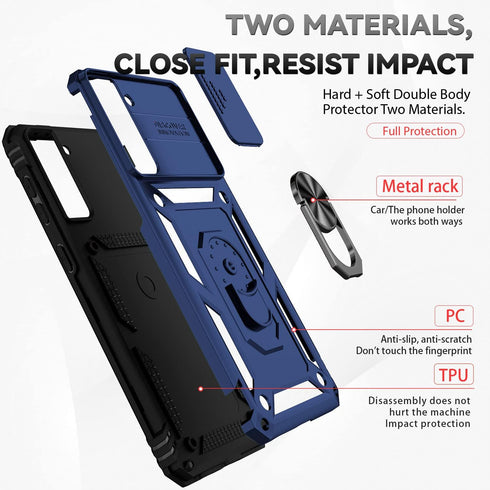 Samsung Galaxy S21 5G Protective Case - Navy Blue, Dual Layer, Kickstand, Magnetic Ring Holder, Drop Tested, Screen