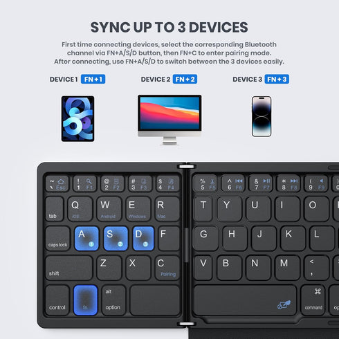 Foldable Bluetooth Keyboard, Portable Full Size with Touchpad, Wireless Travel Keyboard for Windows, iOS, Android