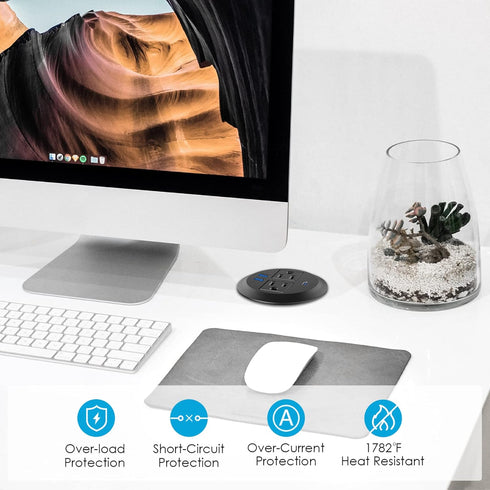 Recessed Power Grommet with AC Outlets and 20W Fast Charging USB-C Port for Desktop