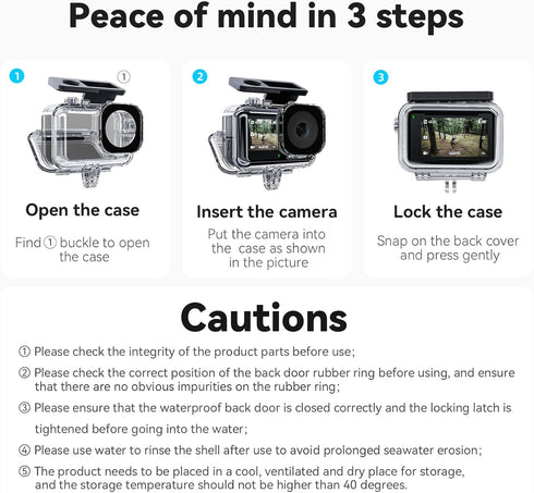 TELESIN Waterproof Case for DJI Action 4/3 Camera Accessories, Anti-fog Underwater Housing Shell Cage