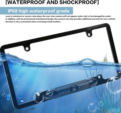AOCISKA 8 170 License Plate Frame Backup Camera, Rear View Camera with LED, Viewing Angle Night Vision Car