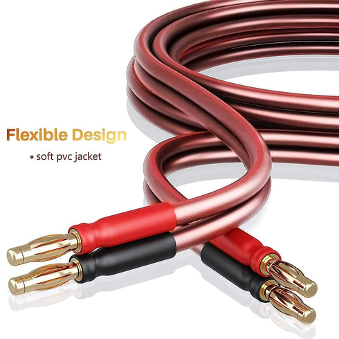 LONPOO 14 Gauge Speaker Wire, Pure Copper Cable with 245 Strands Gold Plated Banana Plugs, 6.6 Feet 2 Pack
