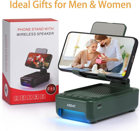Gifts for Men Him, Cell Phone Stand with Bluetooth Speaker & LED Color Changing Light, Unique Gifts for Women, Birthday