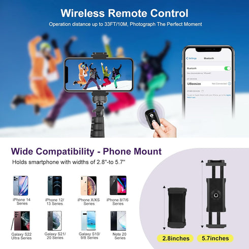 UBeesize 62" Phone Tripod & Selfie Stick, Camera Tripod Stand with Wireless Remote, Compatible with iPhone
