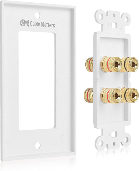 Cable Matters 2-Pack Speaker Wire Wall Plate, Gold Plated with Banana Plug Binding Post for 2 Speakers, White