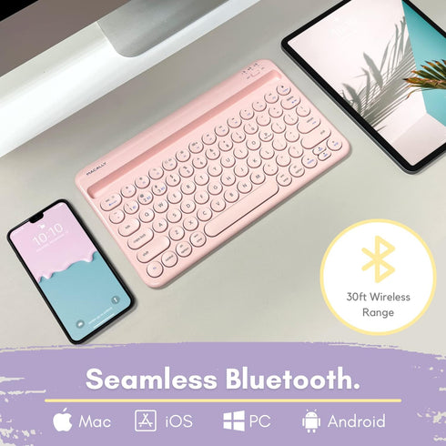 Macally Bluetooth Keyboard for Tablet, Wireless Keyboard for iPad, iPhone Keyboard (Multi-Device, Built-in Stand,