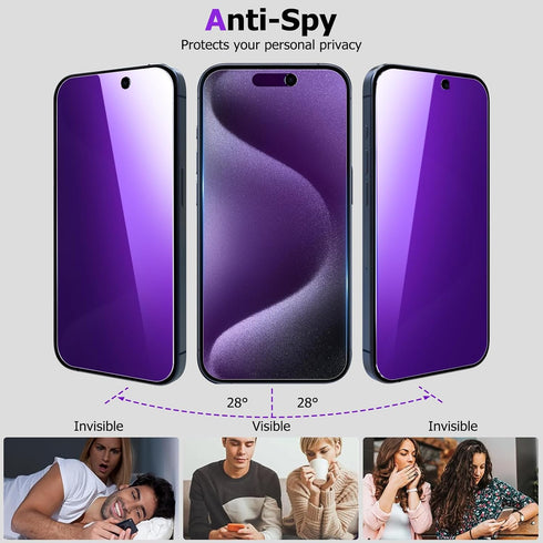 iPhone 15 Pro 6.1 Inch Tempered Glass Screen Protector, Colorful, 28 Privacy, Blue Light Blocking, Matte Finish