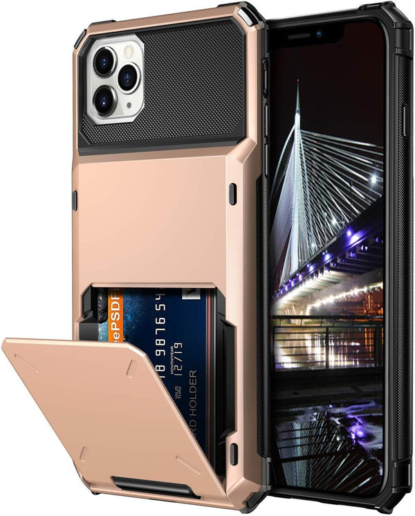Vofolen iPhone 11 Pro Wallet Case - 4-Card Holder, Anti-Scratch Dual Layer Hybrid Bumper Armor, Rose Gold