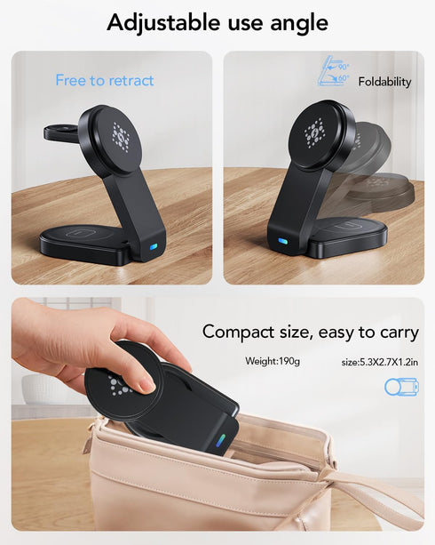 3 in 1 Wireless Charging Station Compatible with Apple, Foldable Magnetic Charger for iPhone 16/15/14/13/12, Apple