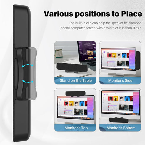 Computer Speakers for Desktop PC - Monitor Speakers for Laptop, Loud Sound, Volume Control, Clamps to Monitors