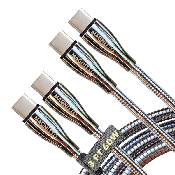 USB-C to USB C Fast Charger Cable 60W 3ft 2-Pack, Metal Braided Wire, Tangle Free Charging Cords