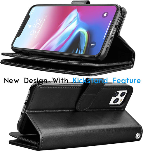 Tekcoo Wallet Case for iPhone 11 Pro, Luxury ID Cash Slots Holder, Black Detachable Magnetic