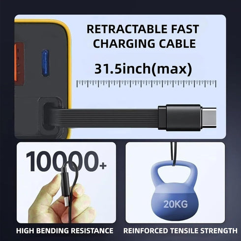 Silanit 3 1 Charger,80w 2 in GaN Fast Charger Adapter with Type-C Cable & USB Ports,Multi-Functional Retractable All