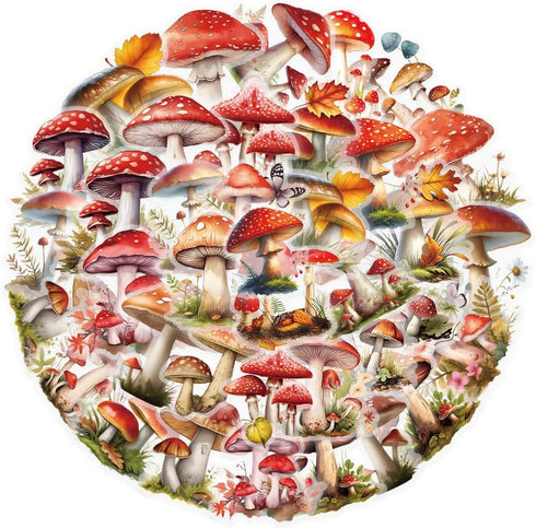Mekycro Mushroom Stickers Pack 50 PCS, Botanical Aesthetic PET Waterproof Die-Cut Forest Mushroom